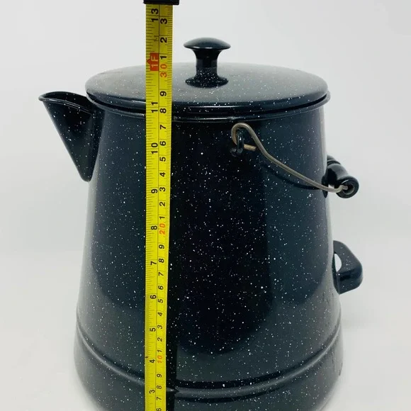 Vintage Graniteware Enamel Coffee Pot Campfire Camp Kettle 11" Large - Picture 12 of 12